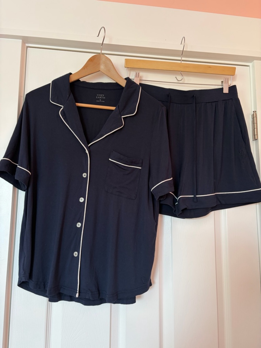 Women's Bamboo Stretch-Knit Short Sleeve Pajama Set in Navy